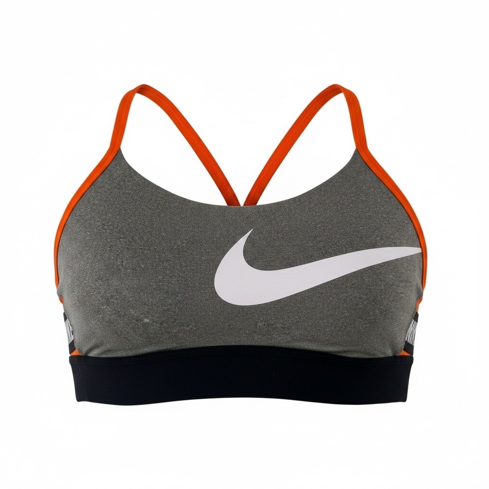 Nike Womens Dri-FIT Indy Sports Bra Gray Orange Black Swoosh Medium